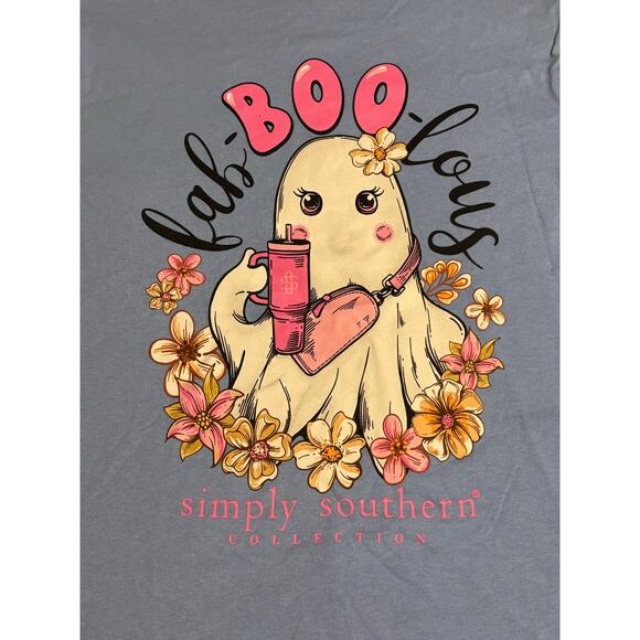 Simply Southern Collection Kid’s YS Blue Ghost fab-boo-lous  LS T-Shirt NWTs - Picture 5 of 6